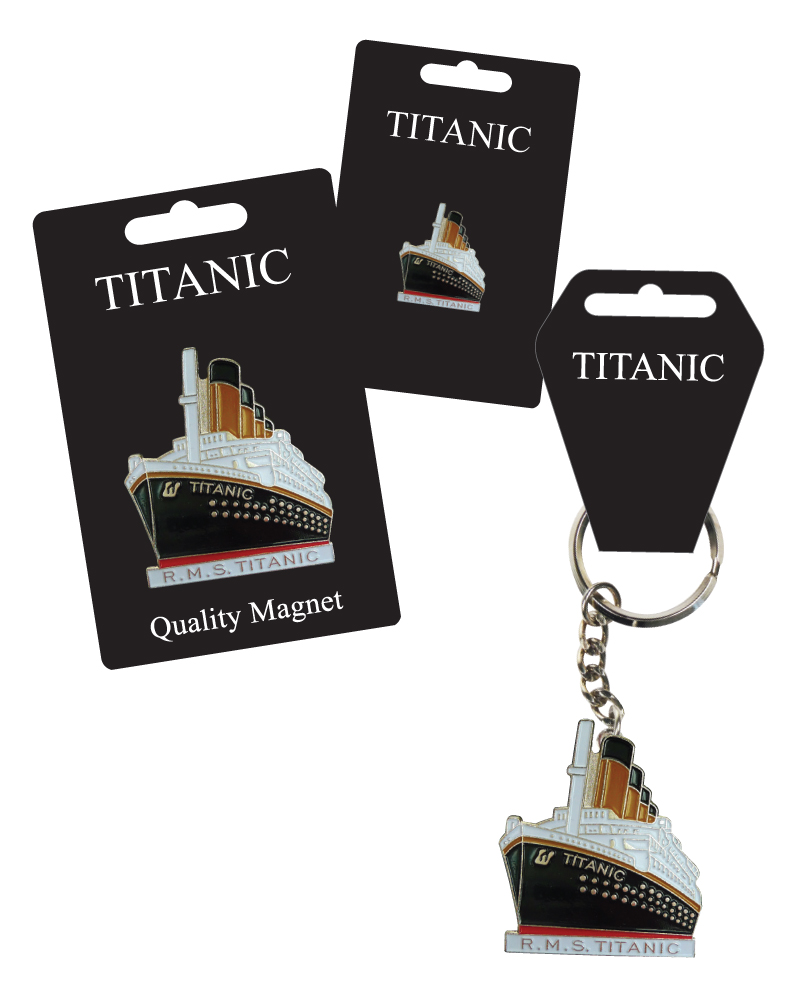 Titanic Enamel Keyring, Lapel Pin & Fridge Magnet Set